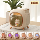 Umidificador Portátil 500ML com Bicos Duplos e Luz Ambiente