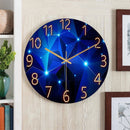 Relógio Estelar Geométrico – Design moderno em azul profundo com iluminação suave