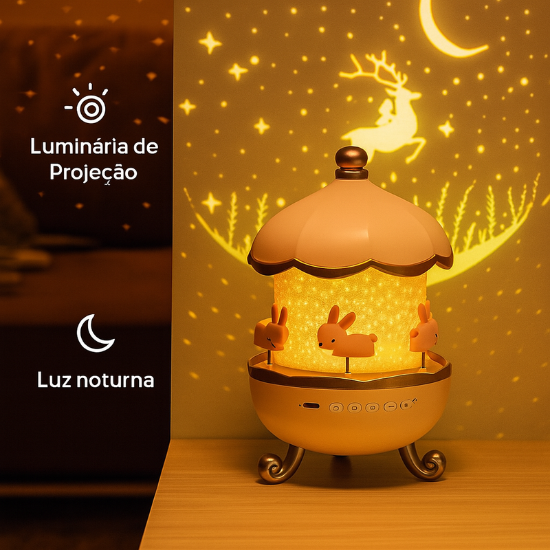 Luminária Projetora Infantil - Decoração Encantadora com Projeção 3D e Caixa de Música Bluetooth
