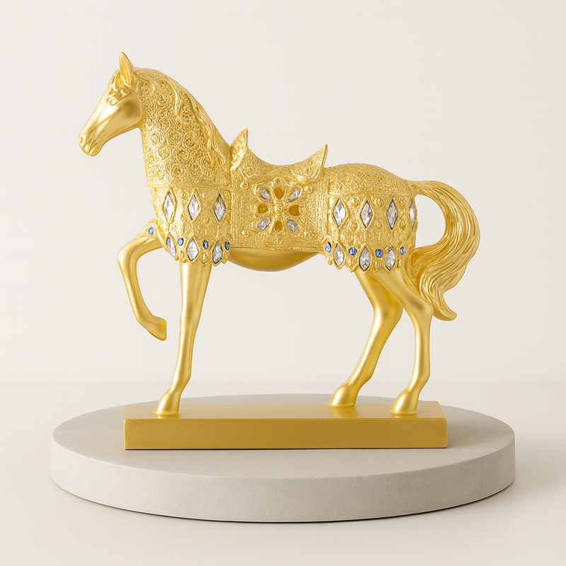 Estátua Decorativa Luxo Cavalo Dourado