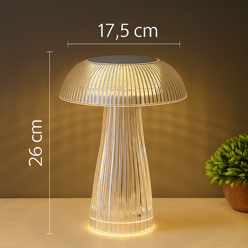 Luminária de Cristal Cogumelo LED – Toque Minimalista