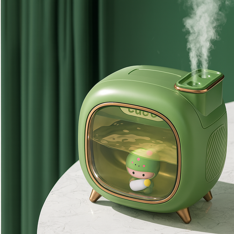 Umidificador Portátil 500ML com Bicos Duplos e Luz Ambiente