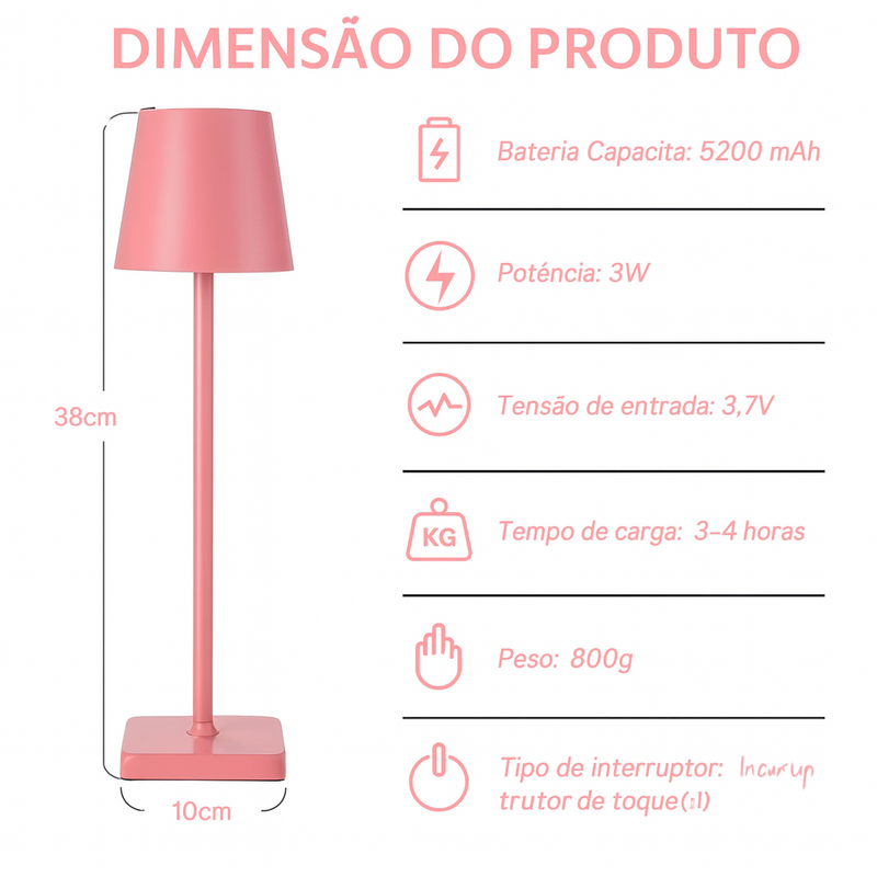 Luminária de Mesa LED com Toque