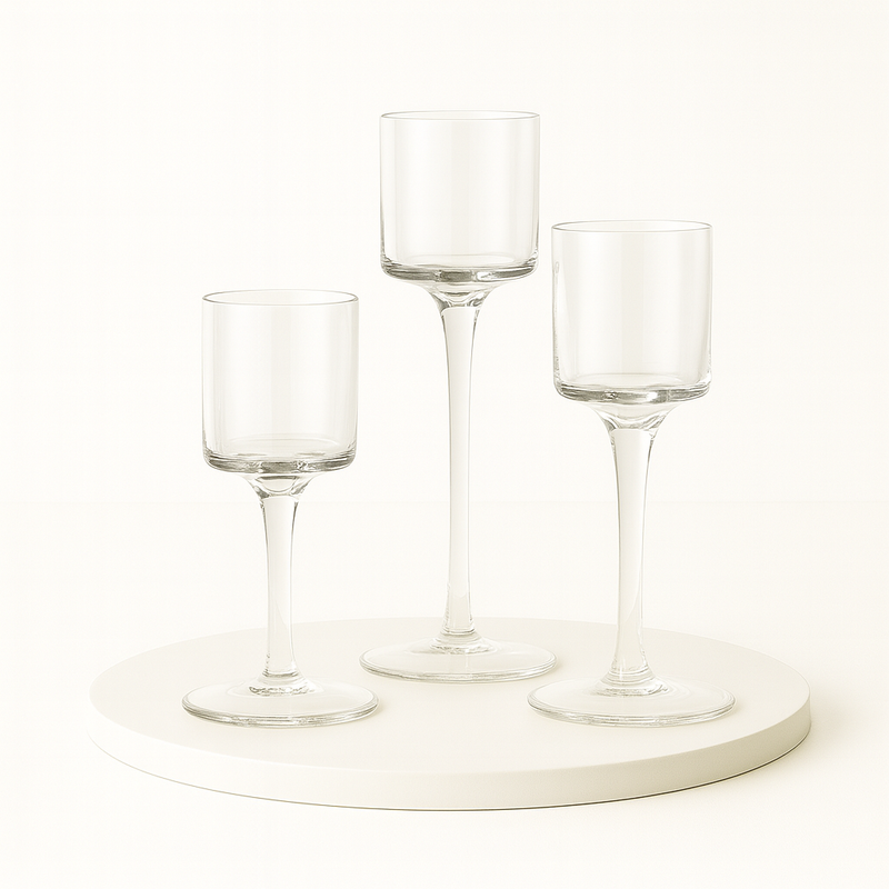 Kit 3 Castiçais de Vidro Elegantes – Sofisticação em Cada Detalhe