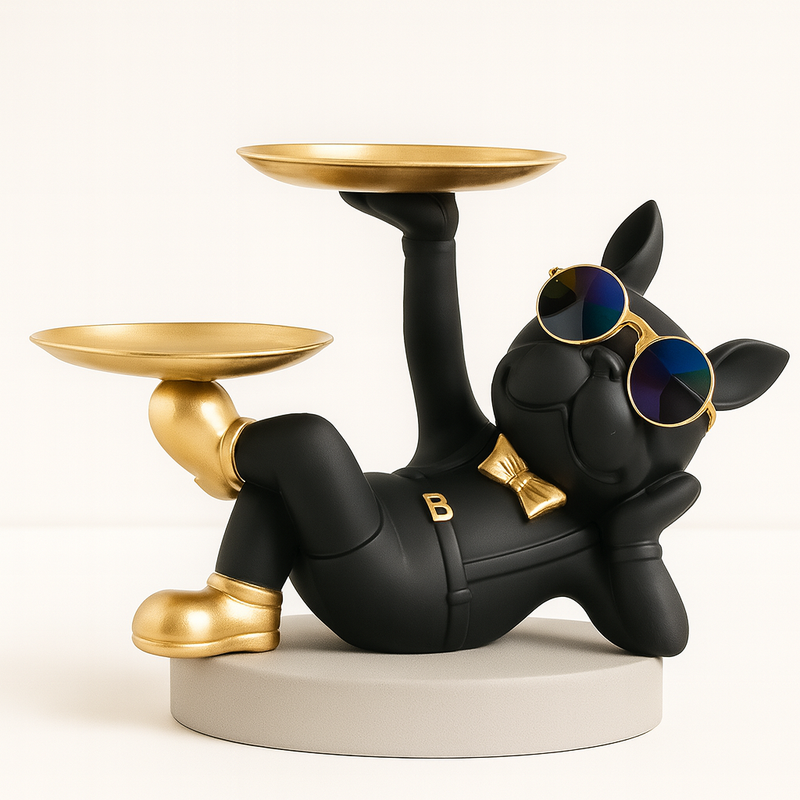 Estátua Decorativa Bulldog com Bandejas