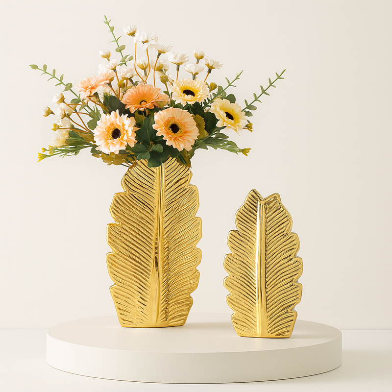 Conjunto de Vasos Decorativos Folha Luxo – Sofisticação e Estilo em Cada Detalhe
