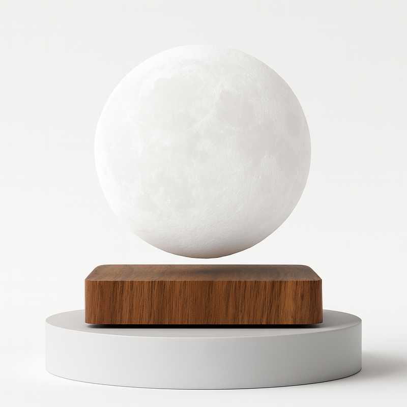 Luminária Lua Flutuante com Base Magnética em Madeira