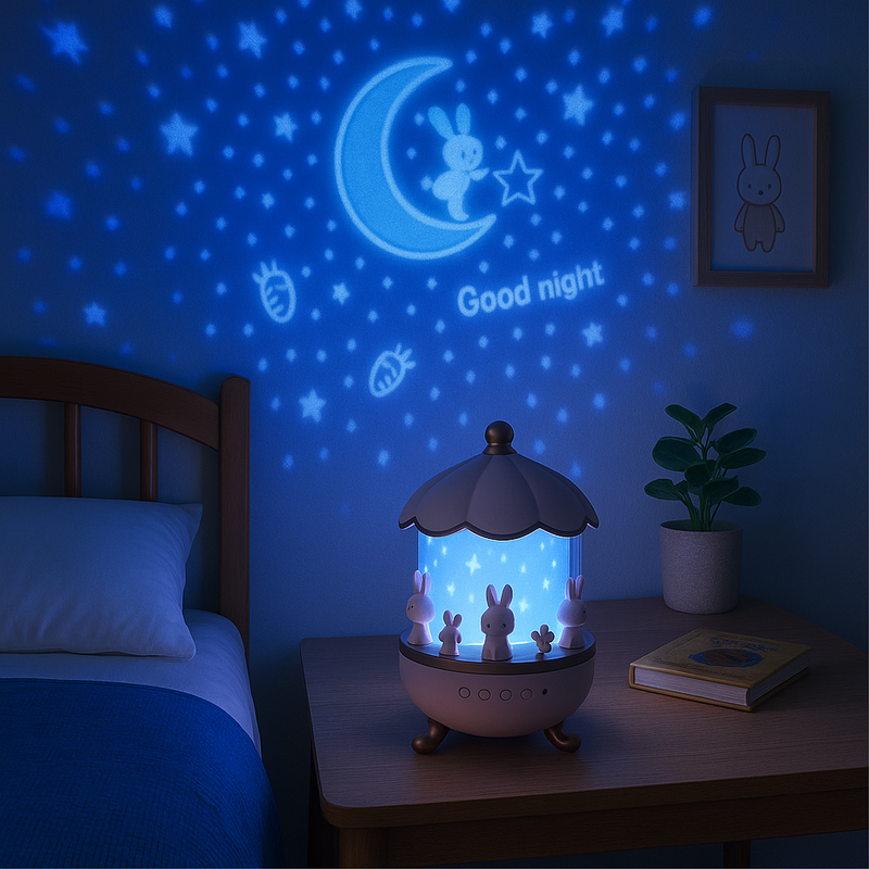 Luminária Projetora Infantil - Decoração Encantadora com Projeção 3D e Caixa de Música Bluetooth