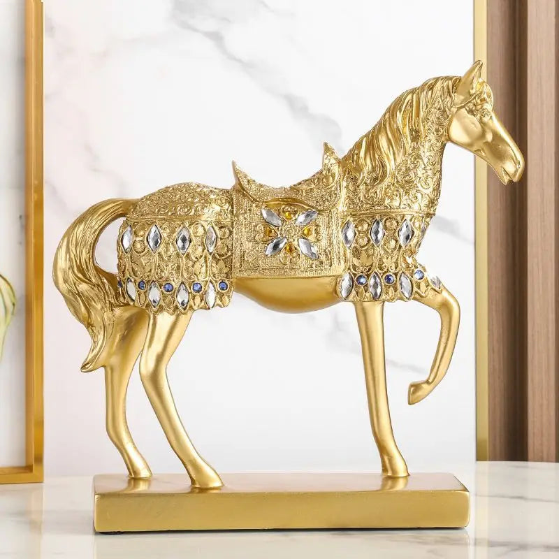 Estátua Decorativa Luxo Cavalo Dourado
