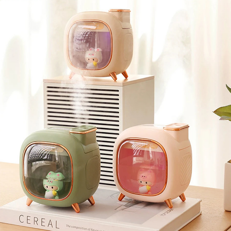 Umidificador Portátil 500ML com Bicos Duplos e Luz Ambiente