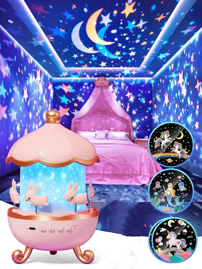 Luminária Projetora Infantil - Decoração Encantadora com Projeção 3D e Caixa de Música Bluetooth