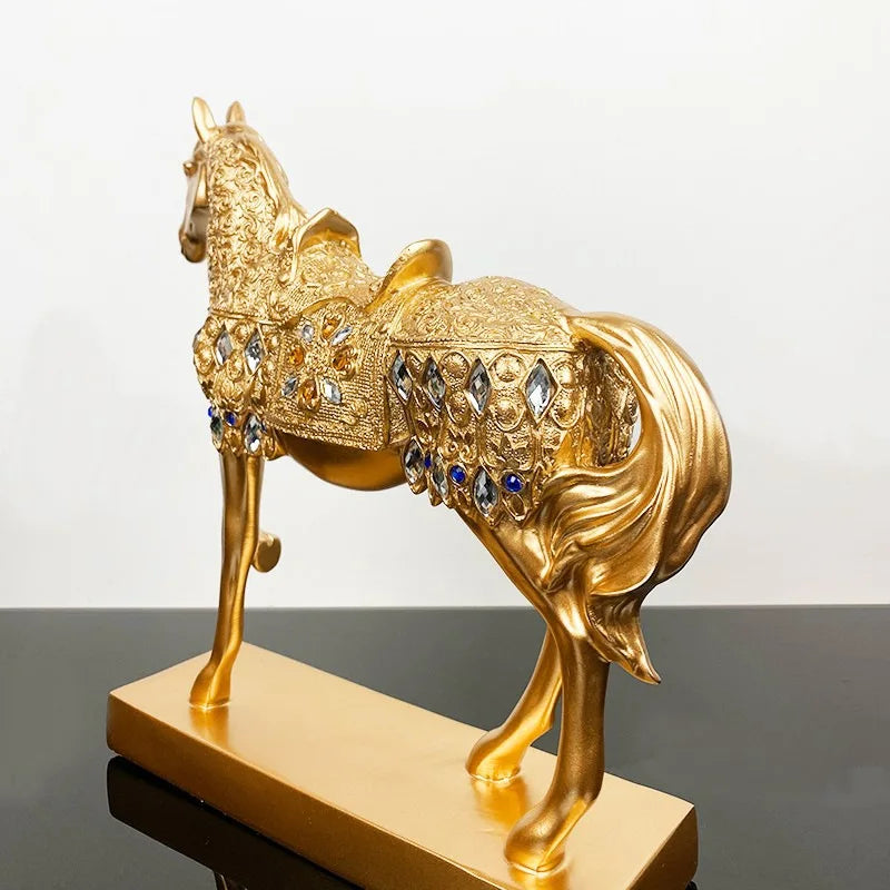 Estátua Decorativa Luxo Cavalo Dourado