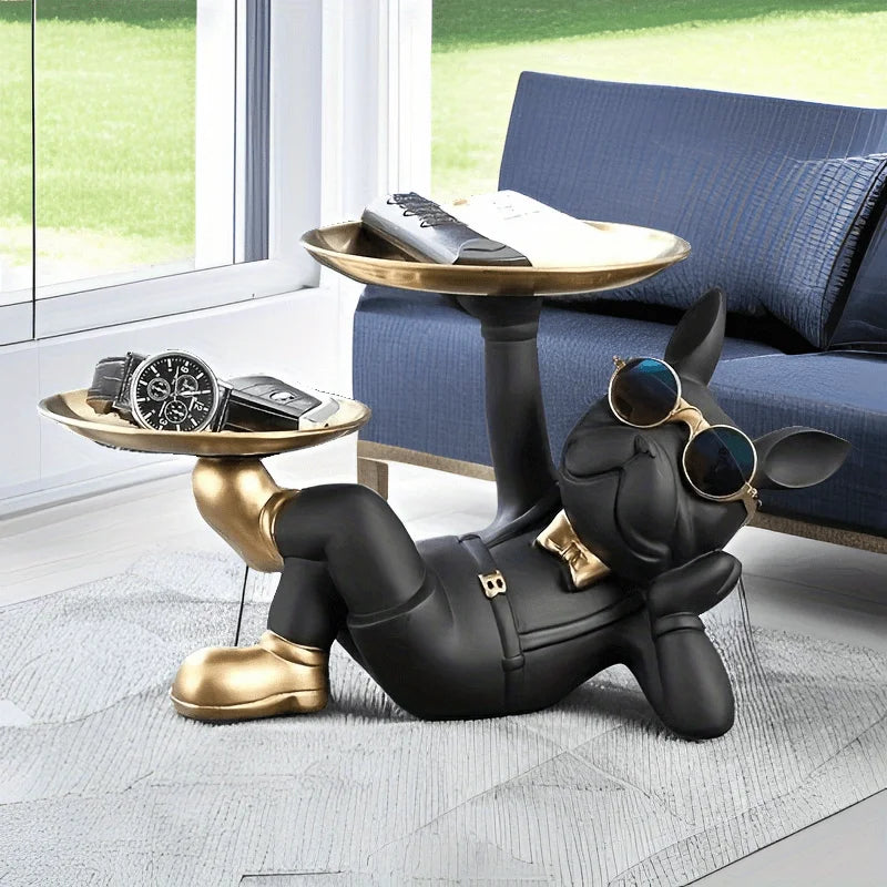 Estátua Decorativa Bulldog com Bandejas