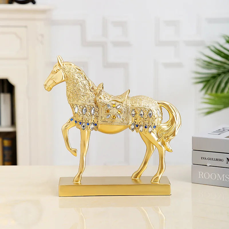 Estátua Decorativa Luxo Cavalo Dourado