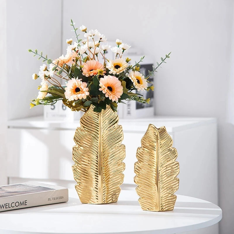 Conjunto de Vasos Decorativos Folha Luxo – Sofisticação e Estilo em Cada Detalhe
