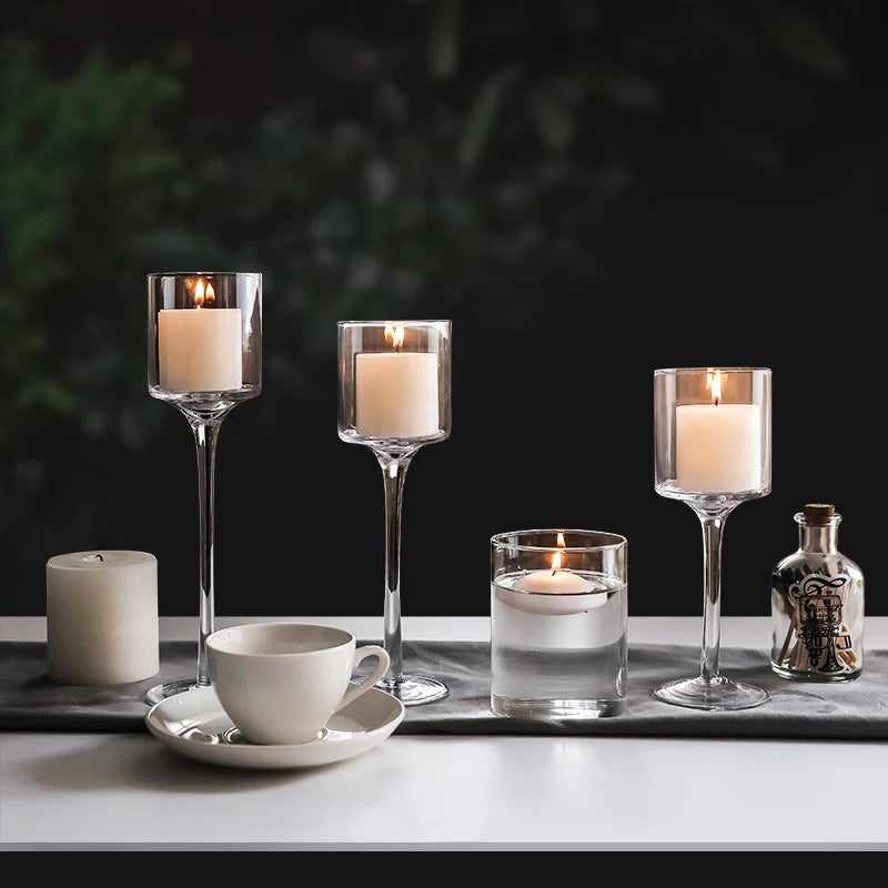 Kit 3 Castiçais de Vidro Elegantes – Sofisticação em Cada Detalhe