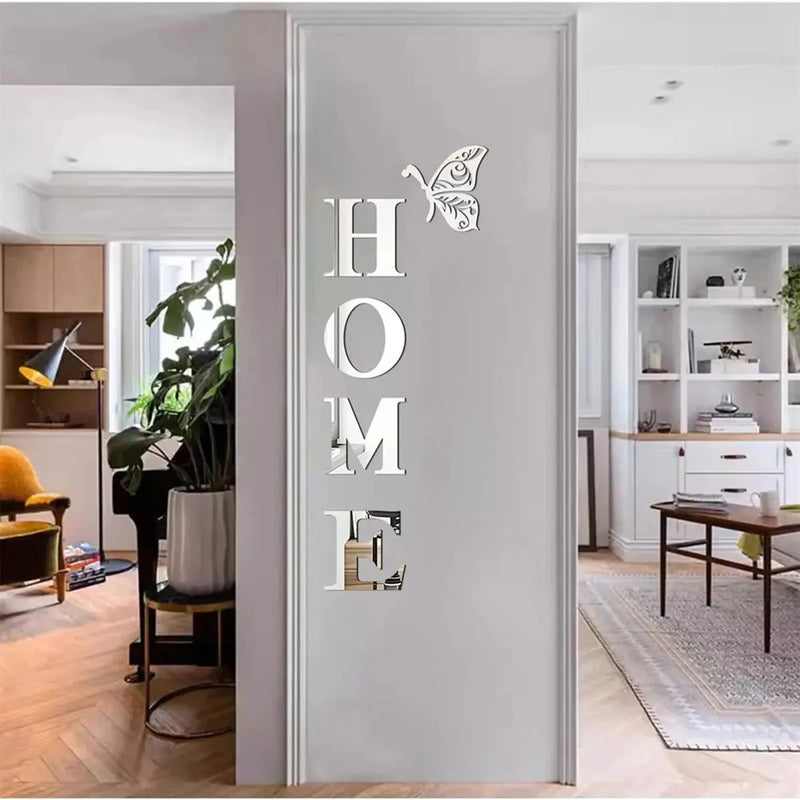 Adesivo de Parede Espelhado 3D – HOME com Borboleta