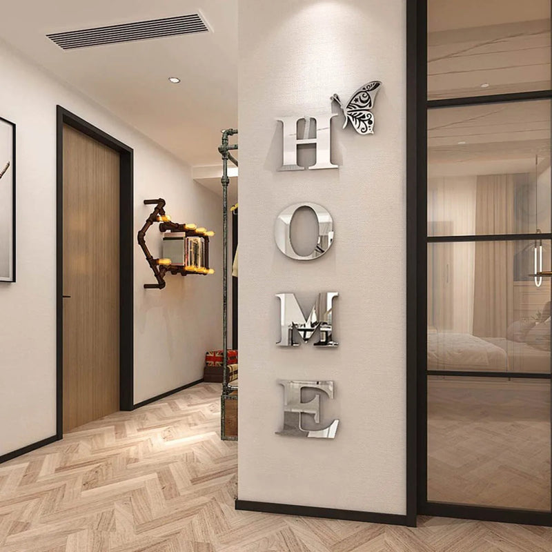 Adesivo de Parede Espelhado 3D – HOME com Borboleta